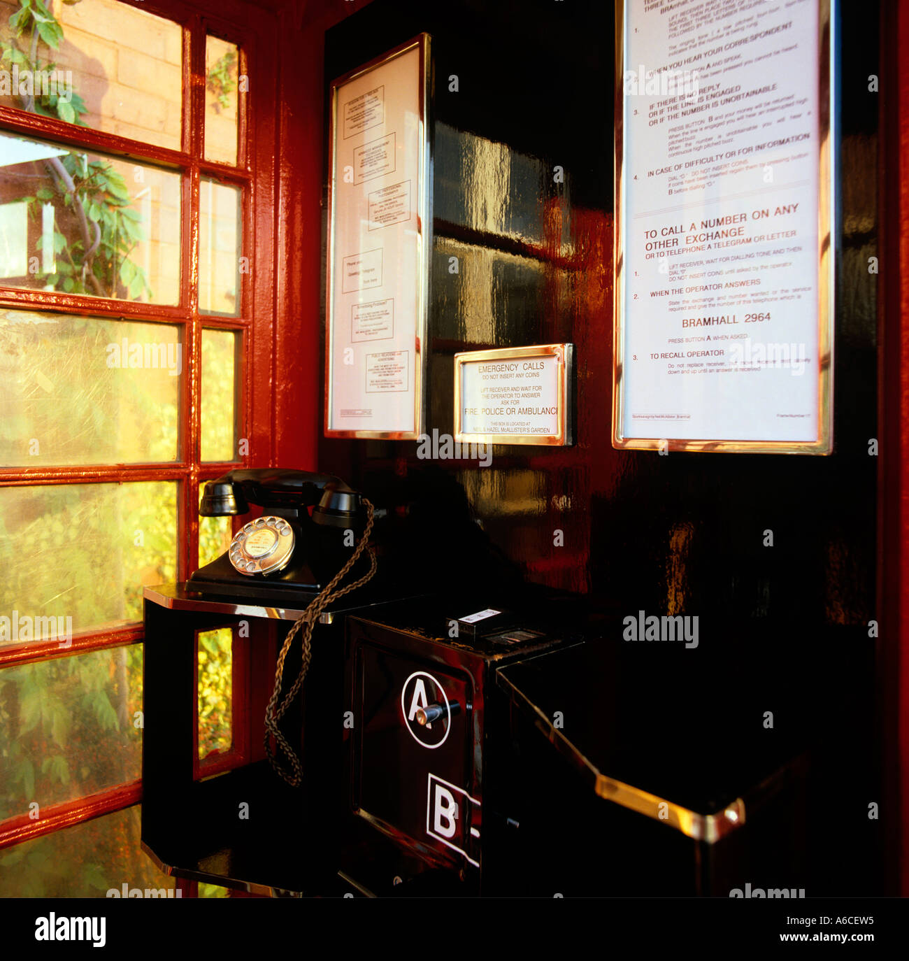 Communications reconstructed interior of 1950s K6 telephone box Stock Photo
