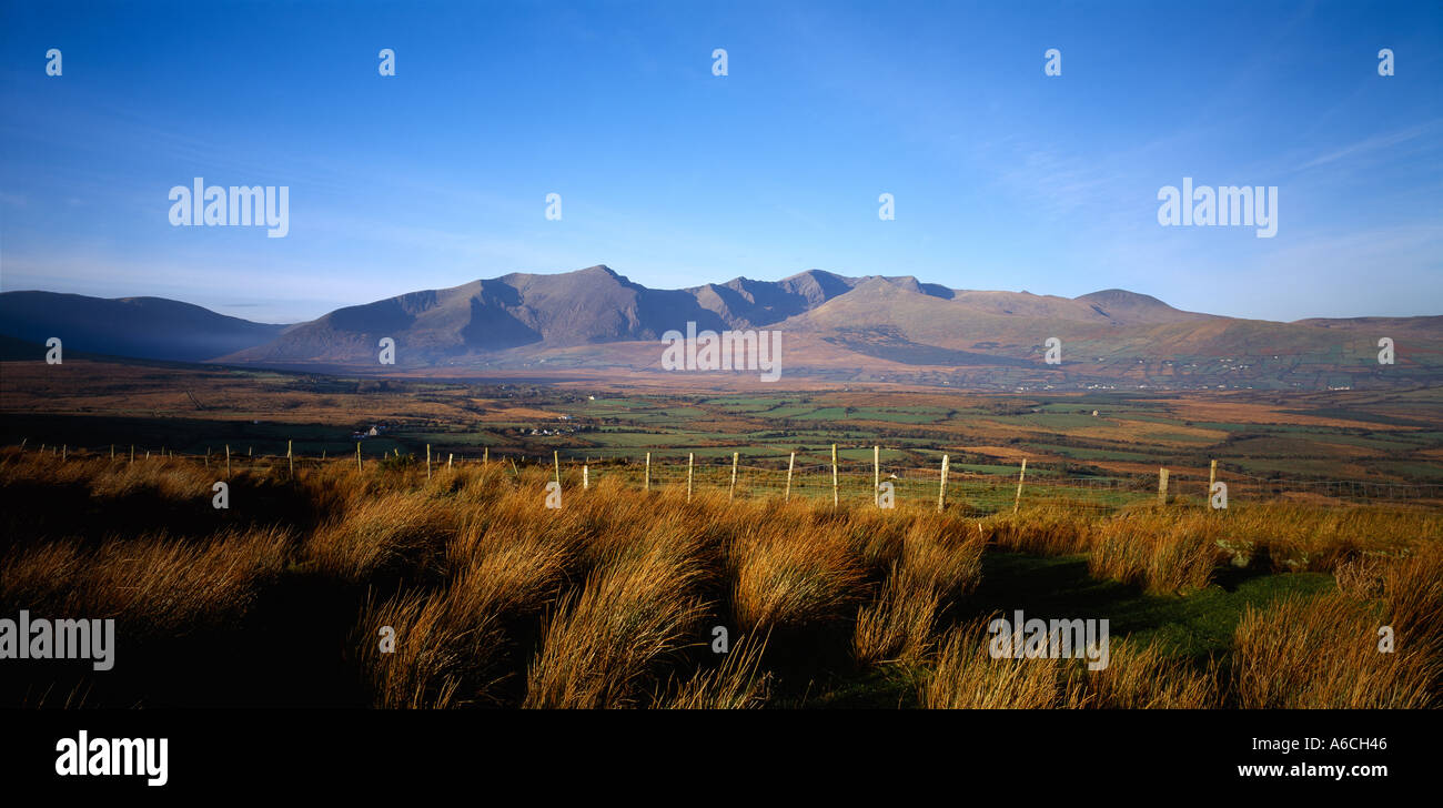 uninhabited mountain landscape in irelands south west, mount brandon mountain in distance, beauty in nature, Stock Photo