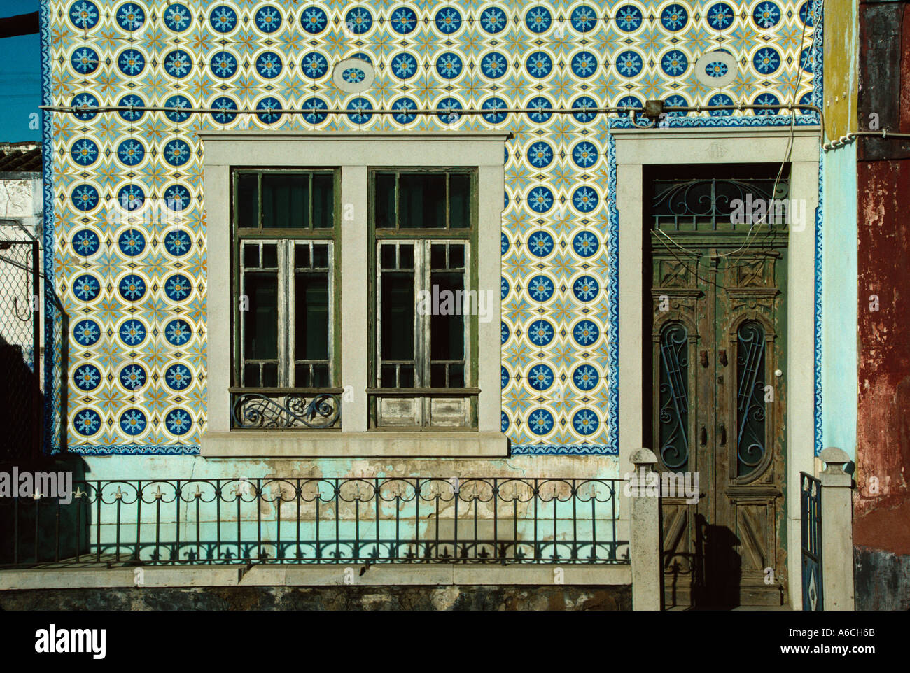 Traditional tiled house in Faro old town Portuguese Algarve Stock Photo