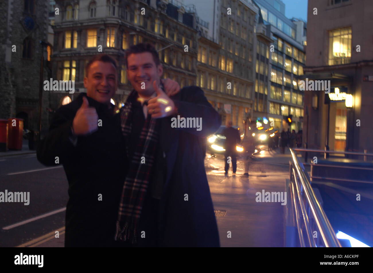 City of London workers, thumbs up, bankers Stock Photo