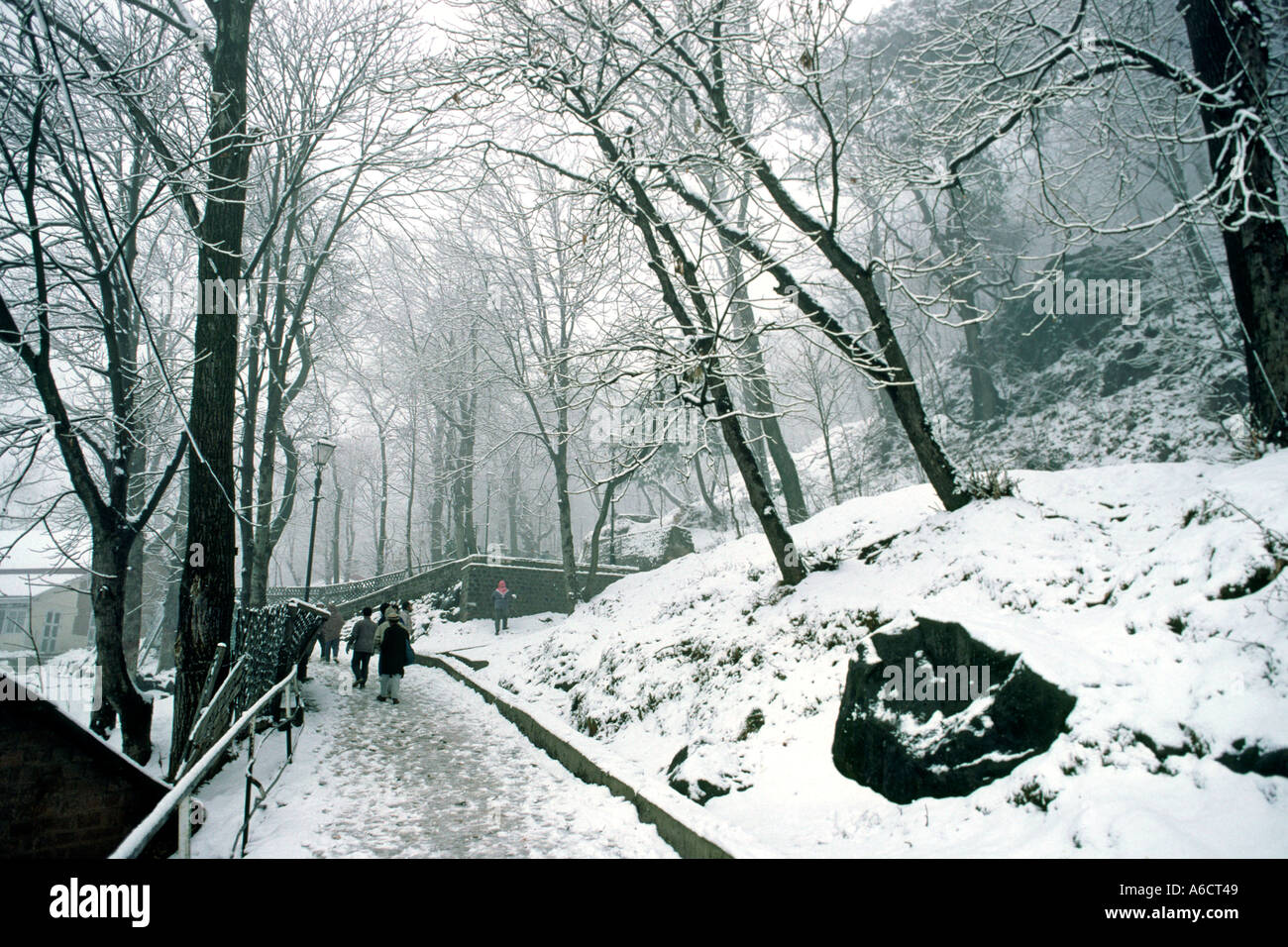 Pakistan Punjab Murree Hill Station snow bound path Stock Photo