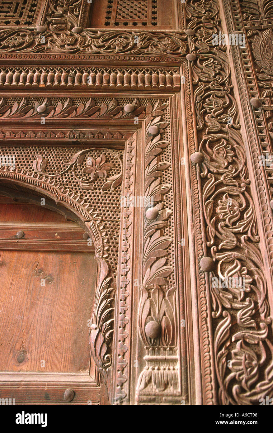 Pakistan Punjab Lahore Lahore Fort detail of carved wood and stone