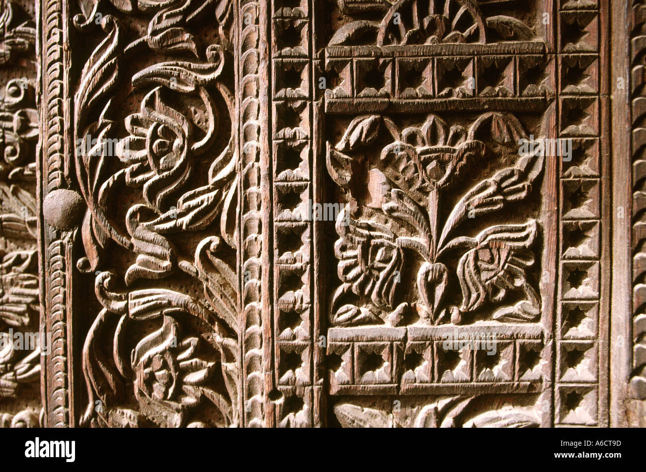 Pakistan Punjab Lahore Crafts Wood Carving Detail Of Door