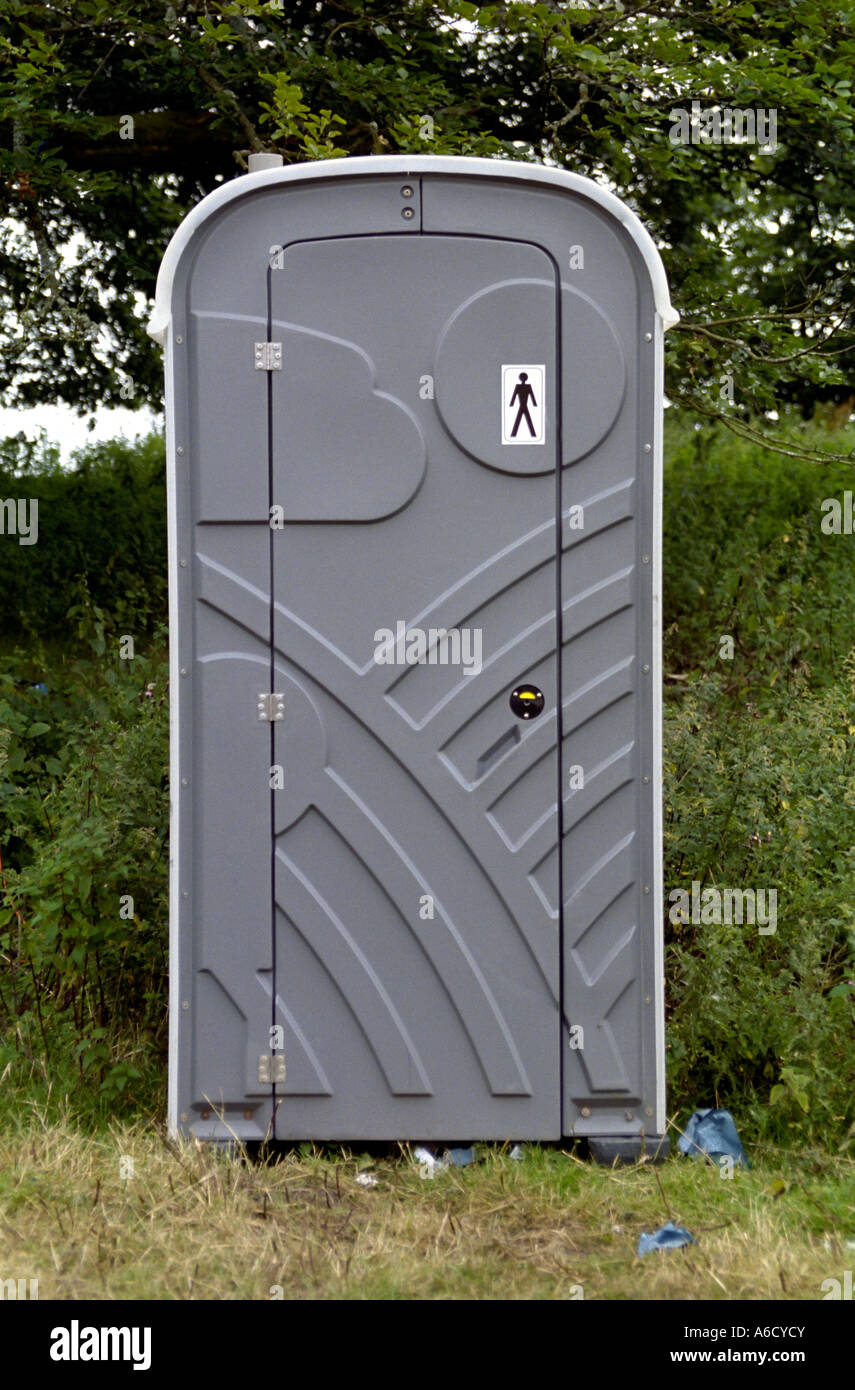 A portable toilet which can often be found at outdoor events like festivals like Glastonbury Stock Photo