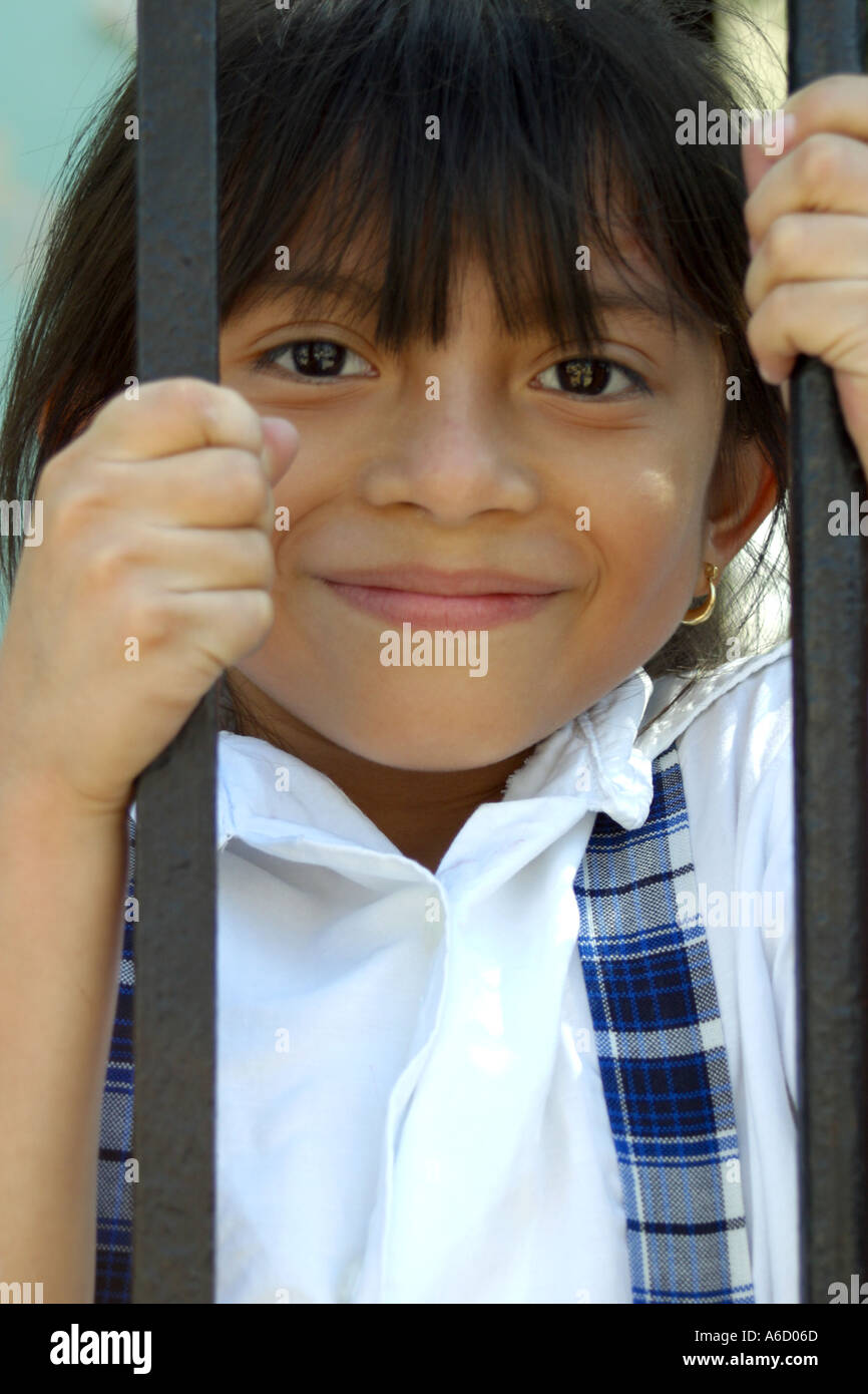 Latin Girl Smiling in School Uniform Stock Photo