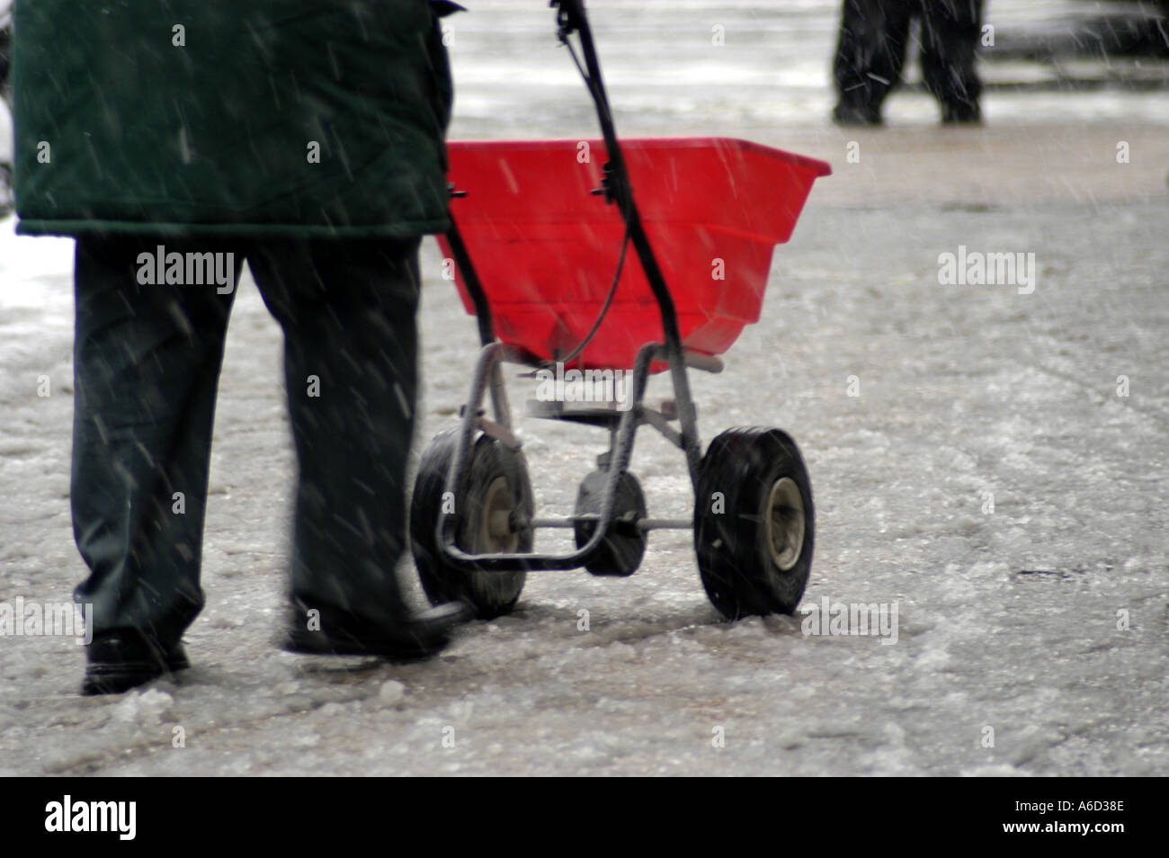 NY Manhattan snow salt machine salting salter pavement horizontal Stock