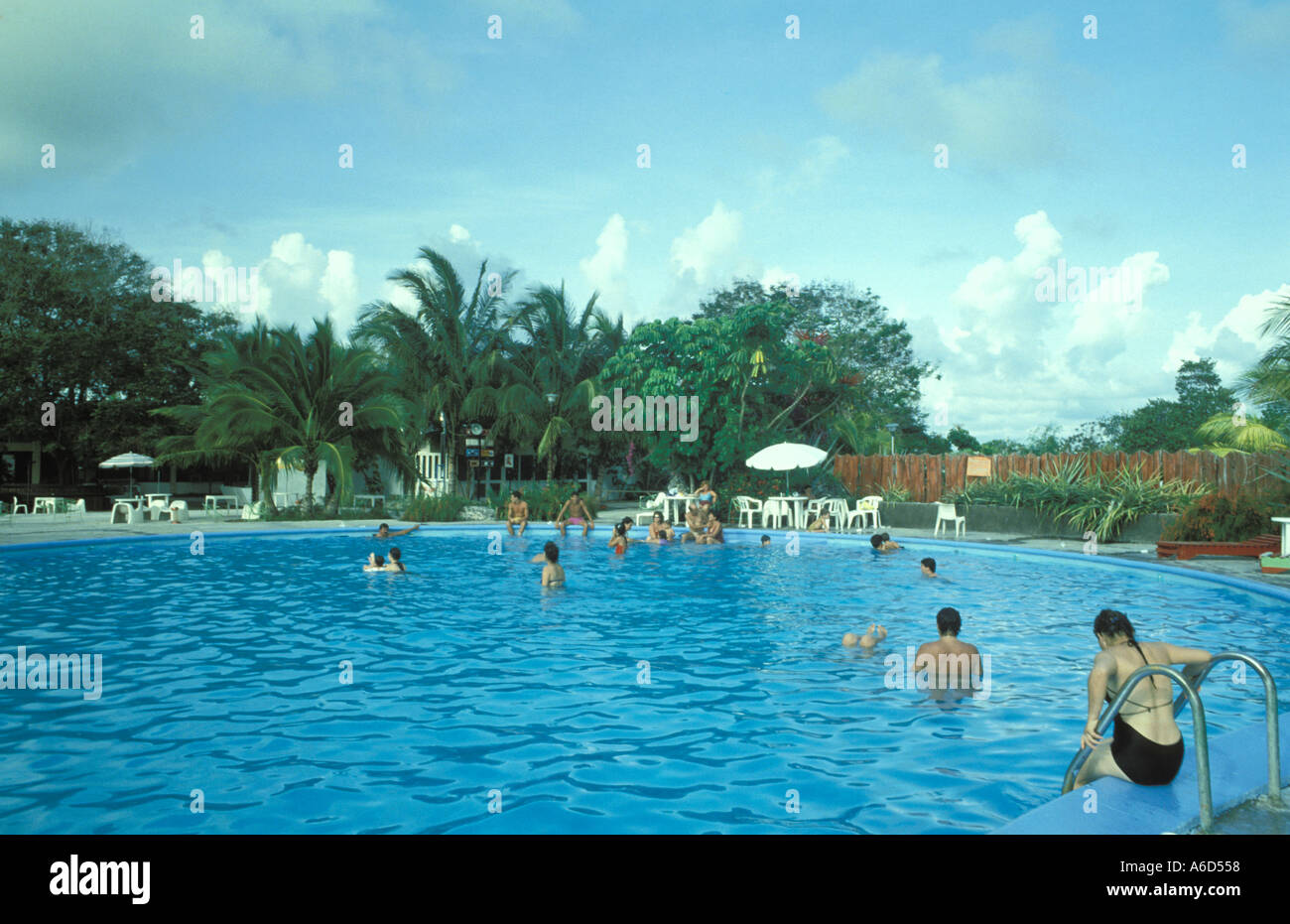 Bathers in Cuba at a pool near the Bay of Pigs Stock Photo