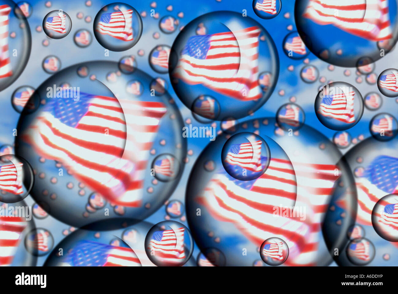 Close-up of American flags in bubbles Stock Photo - Alamy