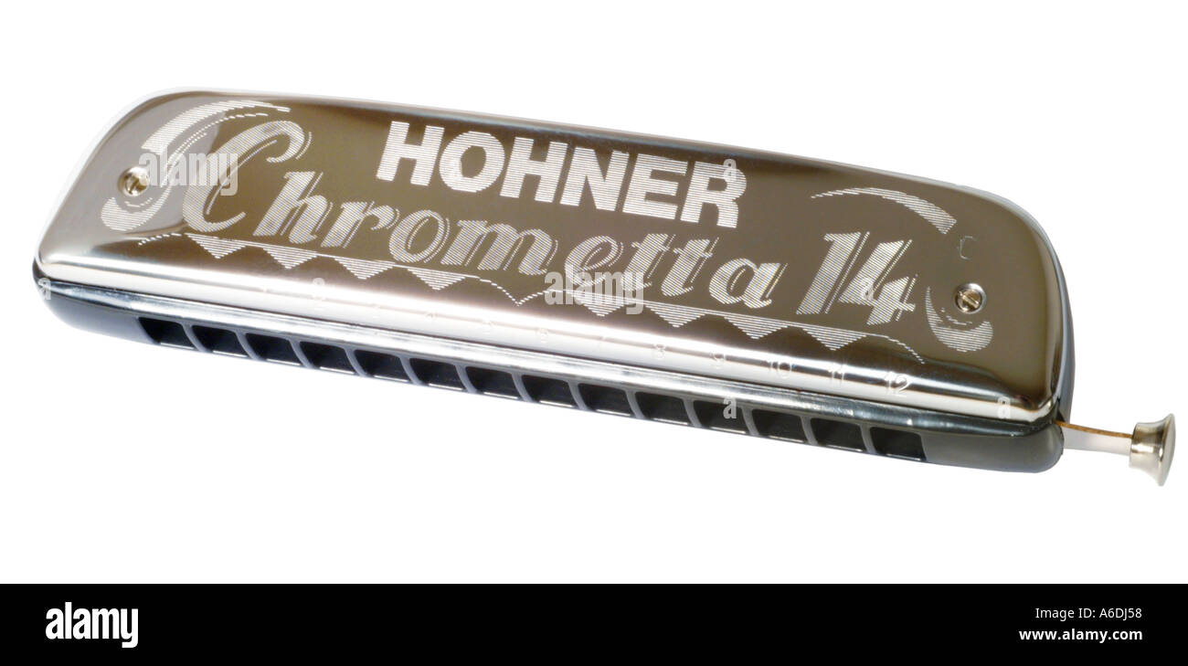 hohner mouthorgan harmonica chrometta 14 studio cutout cut out white  background knockout dropout Stock Photo - Alamy