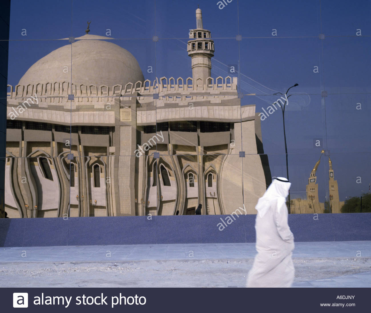 Reflection of a mosque on the glass, Masjid-Al-Kabir, Kuwait Stock