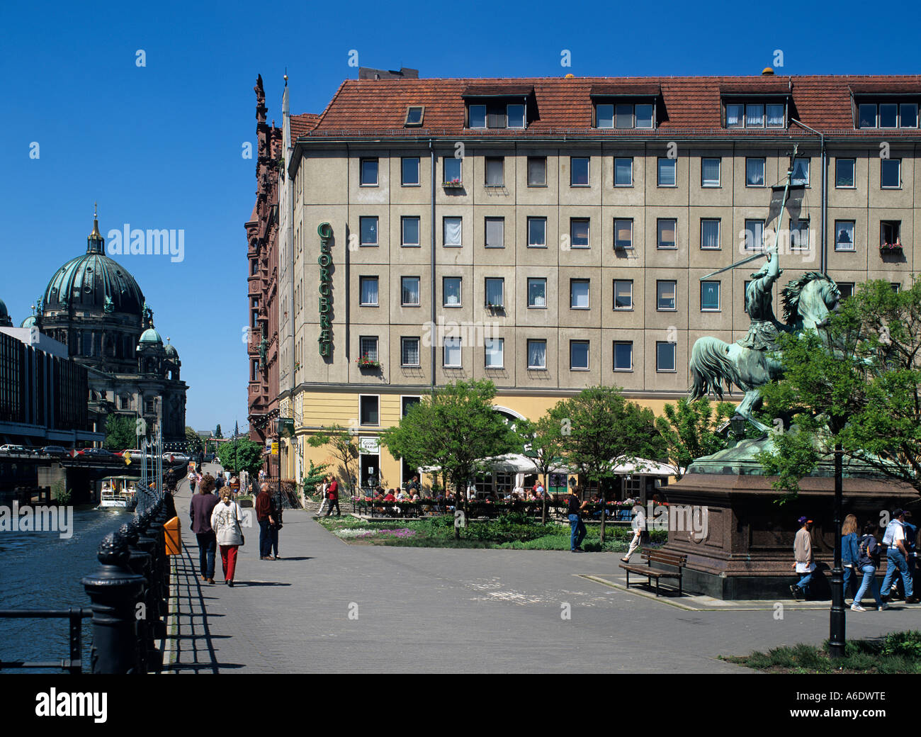 Europa Europe Germany Deutschland Berlin Mitte Nikolaiviertel Nicolai Quarter   Dom Spree Stock Photo