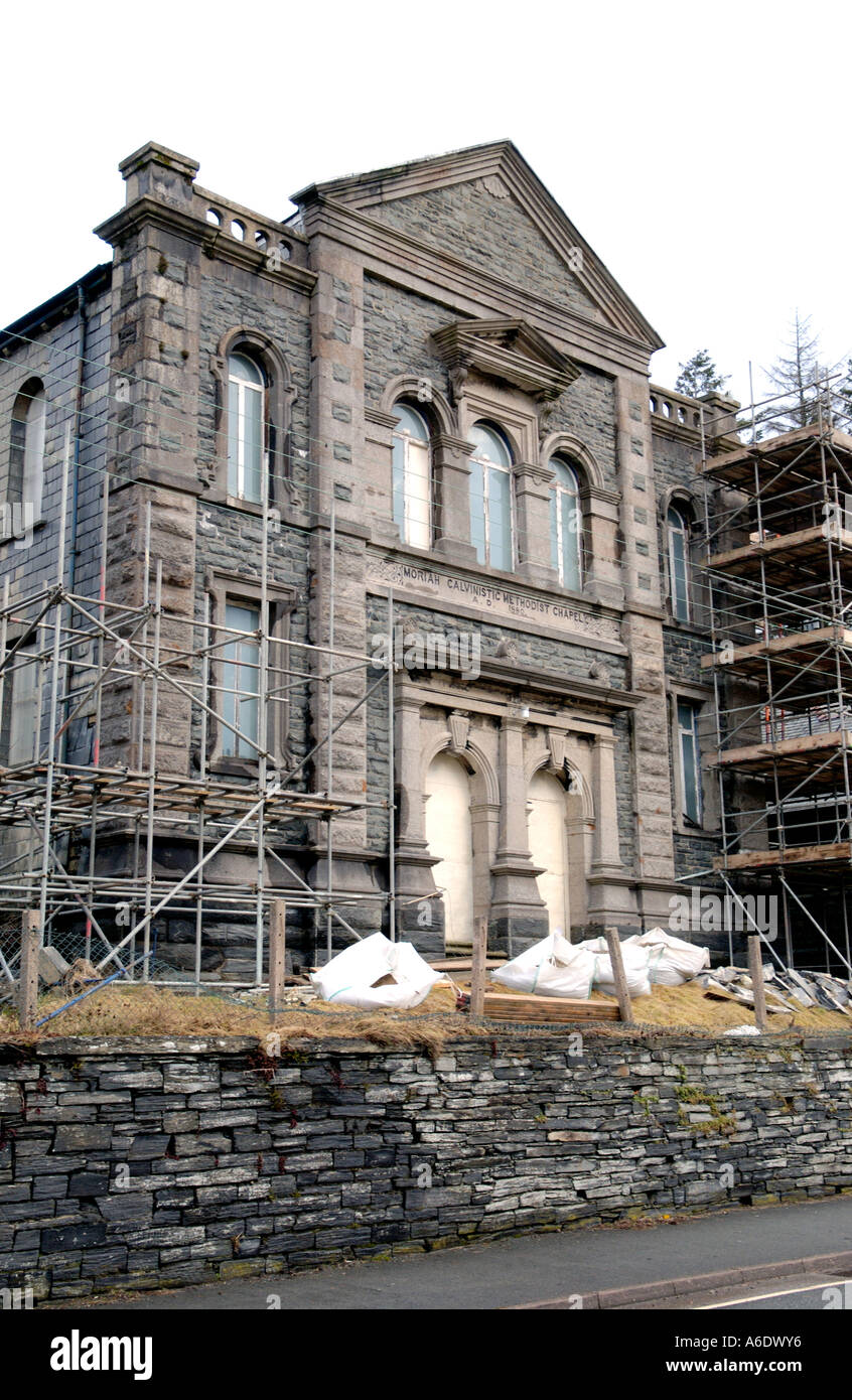 Grade II listed Moriah Chapel dated 1880 Dolwyddelan Gwynedd North Wales being converted into 2 residential accomodation units Stock Photo