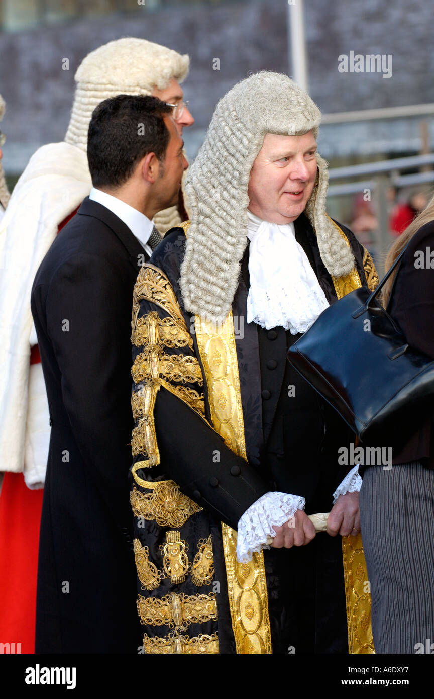 Members of the Judiciary arrive for the opening of the Senedd National Assembly for Wales, Cardiff Bay, South Wales, UK Stock Photo