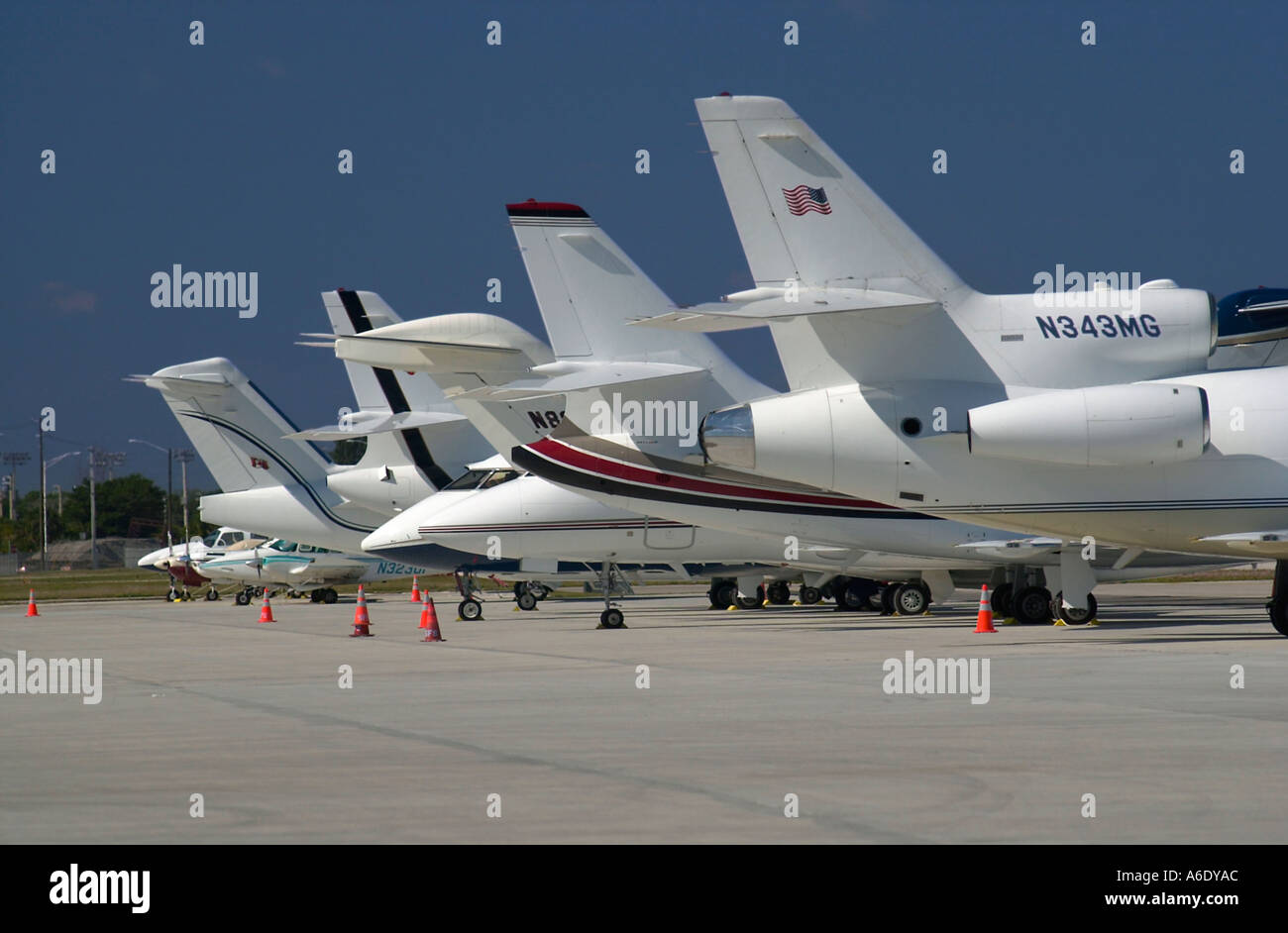 A row of jet aircraft at Palm Beach International Airport West Palm Beach Florida Stock Photo