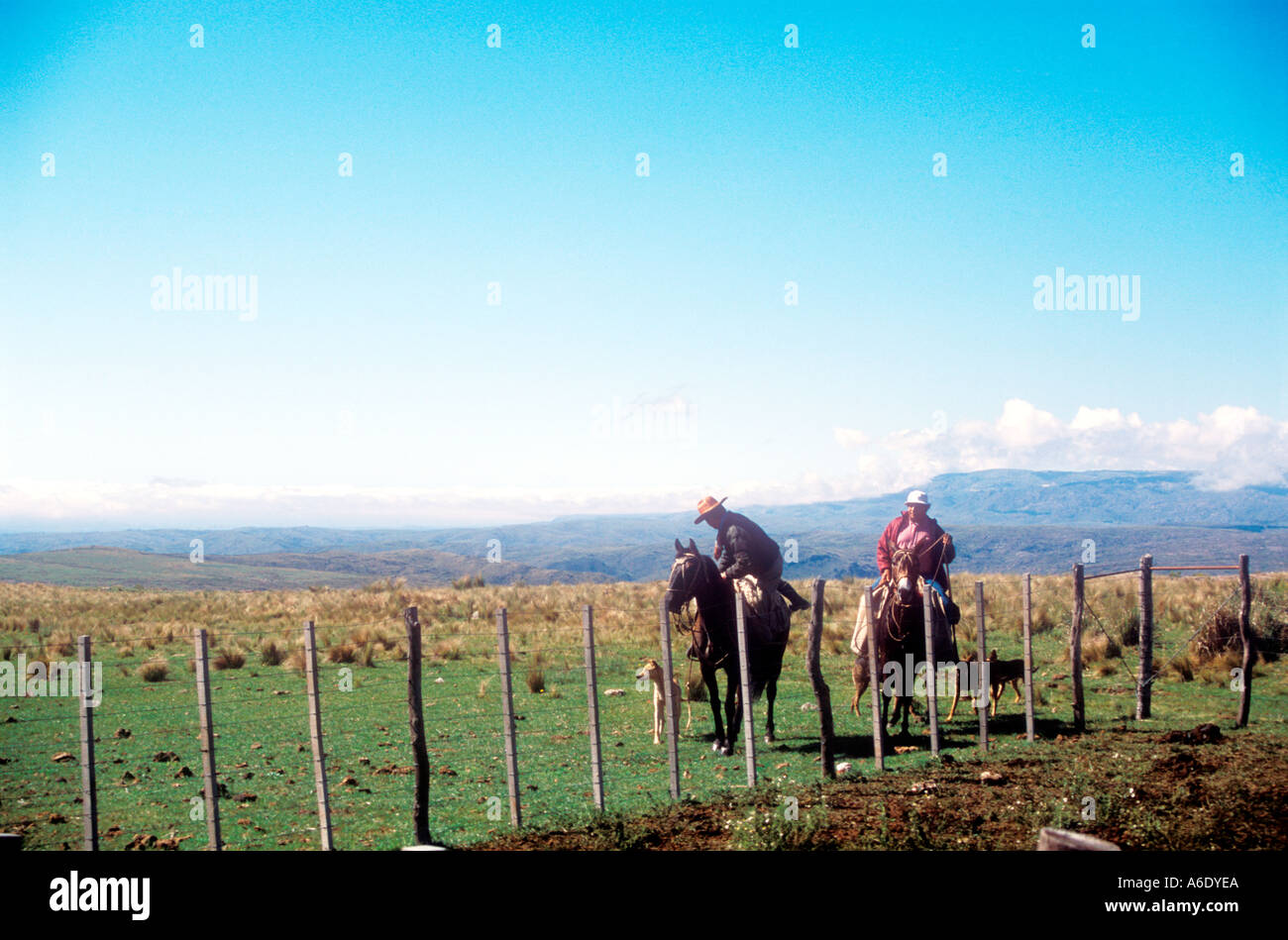 Cattle ranch workers at the mountains of Cordoba Argentina Stock Photo