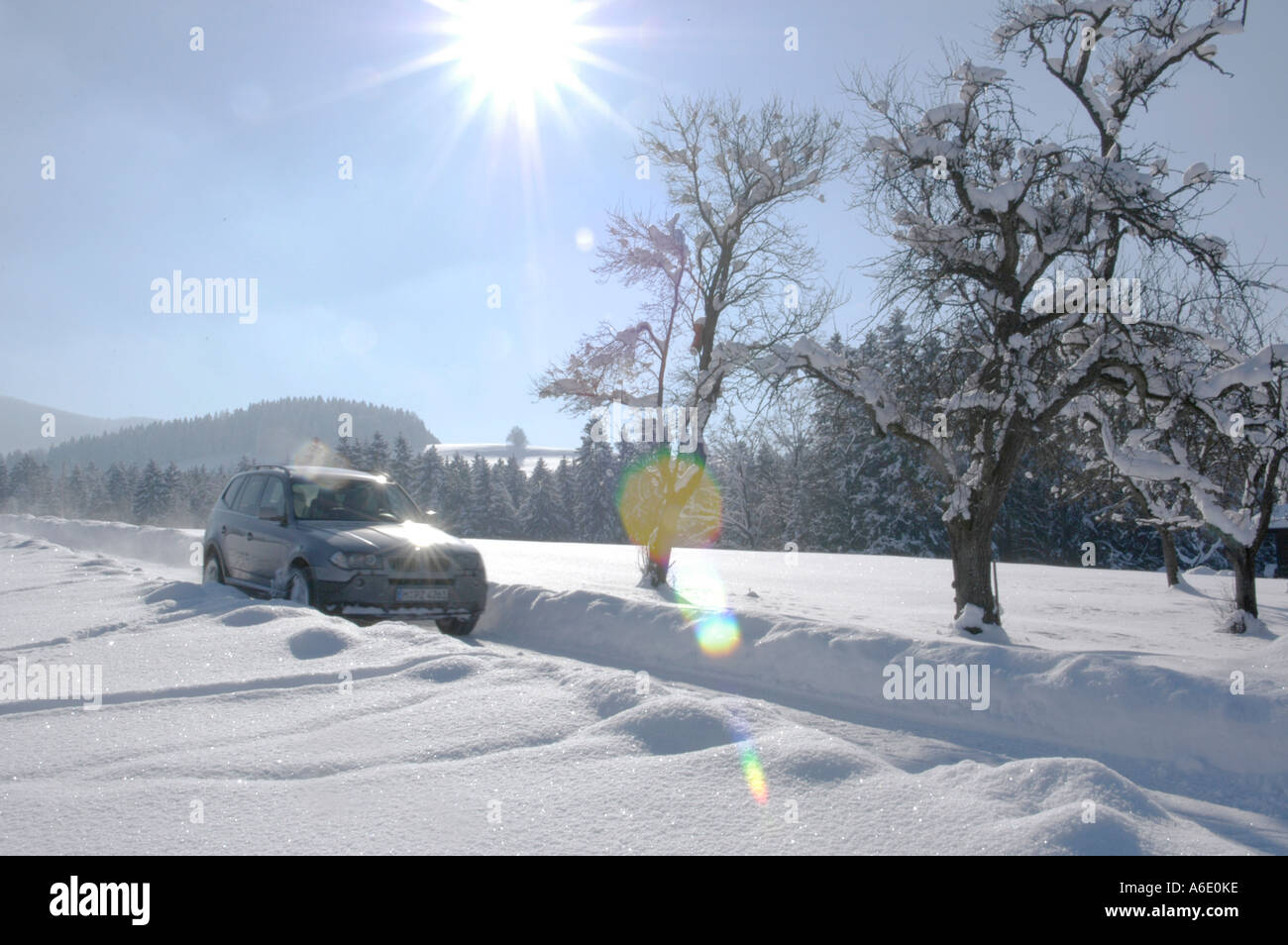BMW X3 in winter landscape Stock Photo