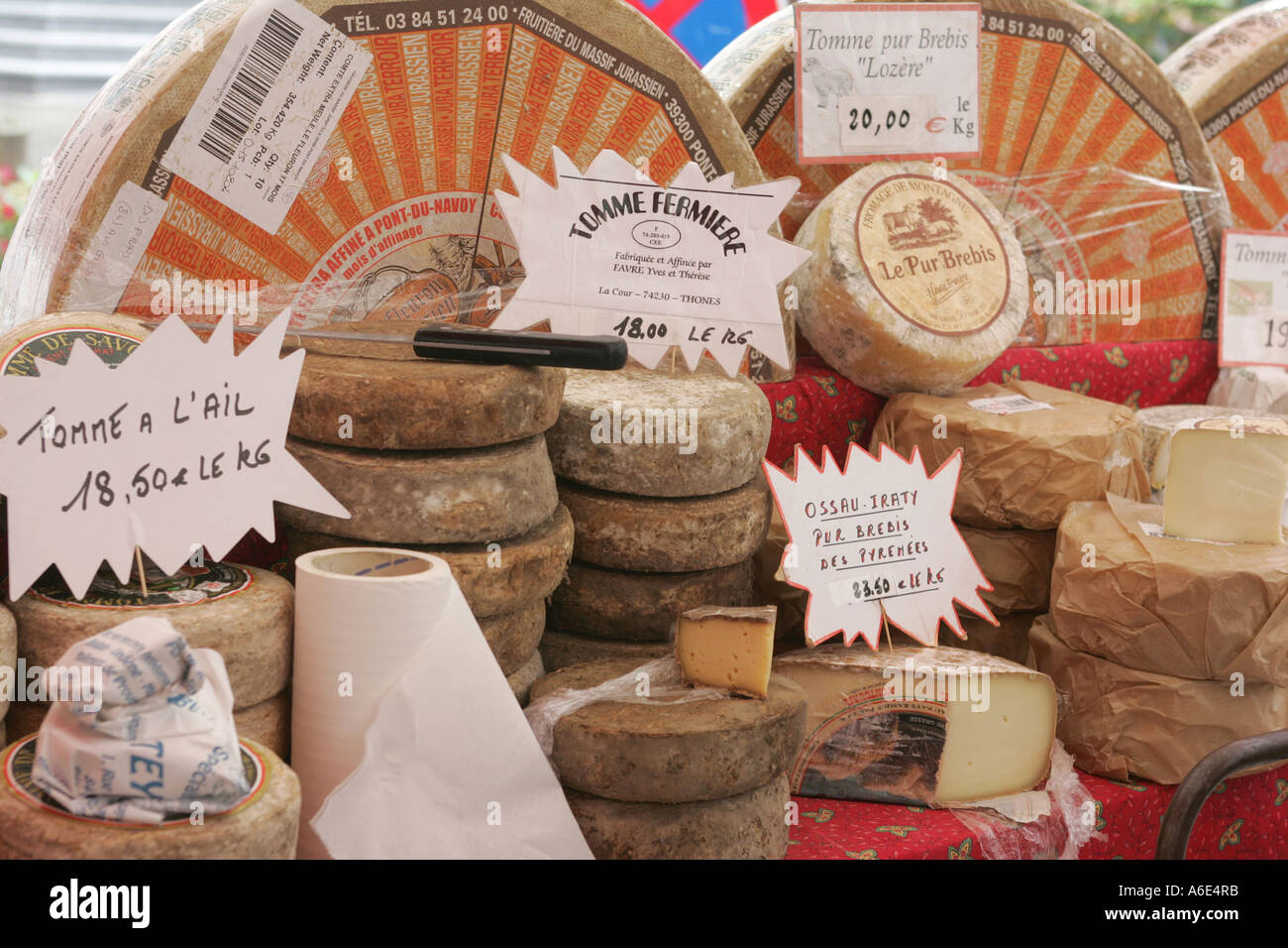 Cheese at a market with products from the Provence Stock Photo