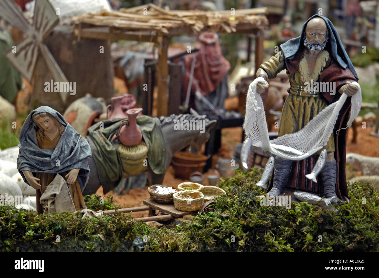 Scene with fisherman from the rural everyday life nativity scene figures Calpe Costa Blanca Spain