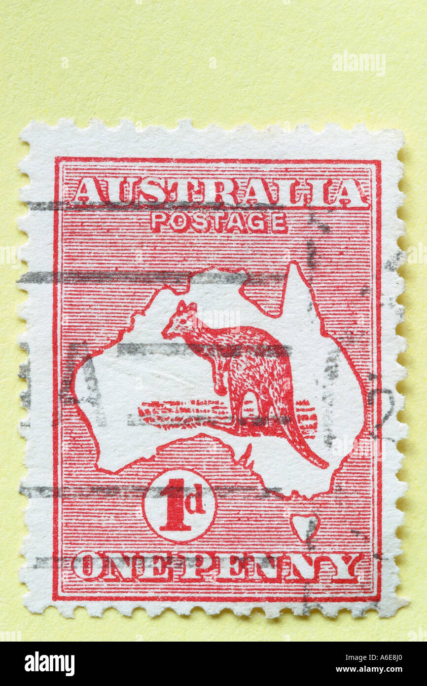 The first Australian stamp 1 penny 1d red kangaroo was issued in 1913 Stock  Photo - Alamy