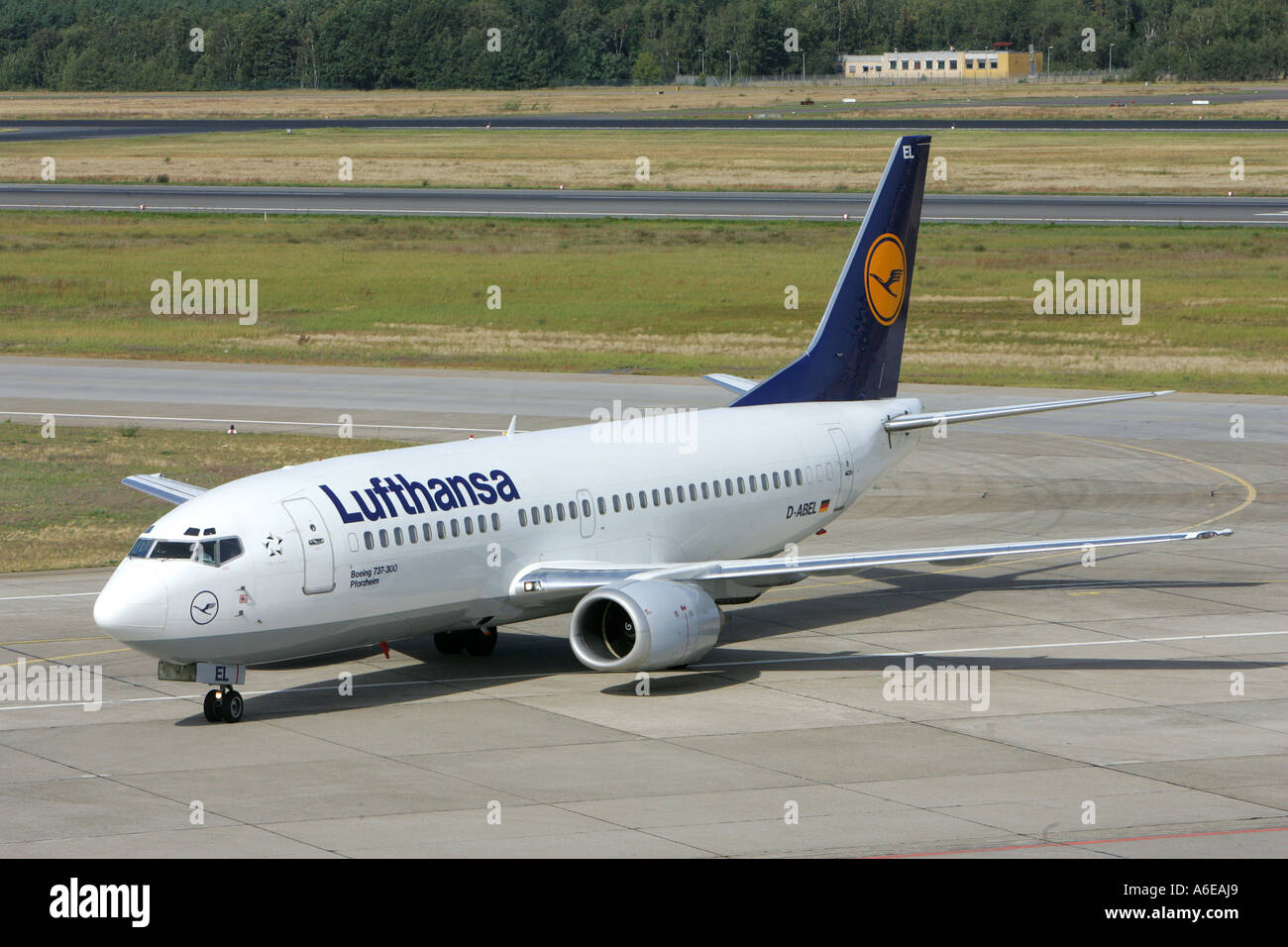 Lufthansa airplane at Tegel airport, Berlin Stock Photo