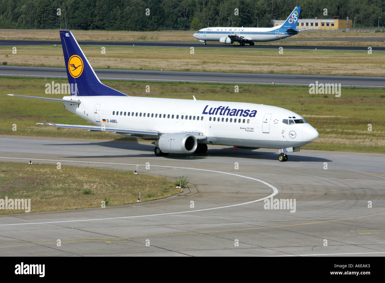 Lufthansa airplane at Tegel airport, Berlin Stock Photo