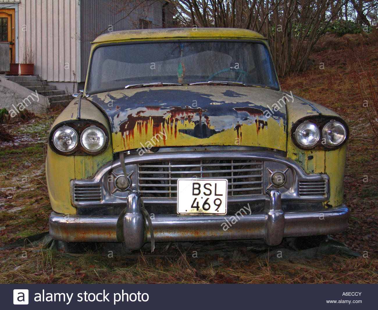 Download Front View Of A Yellow Rusty Car Stock Photo Alamy PSD Mockup Templates