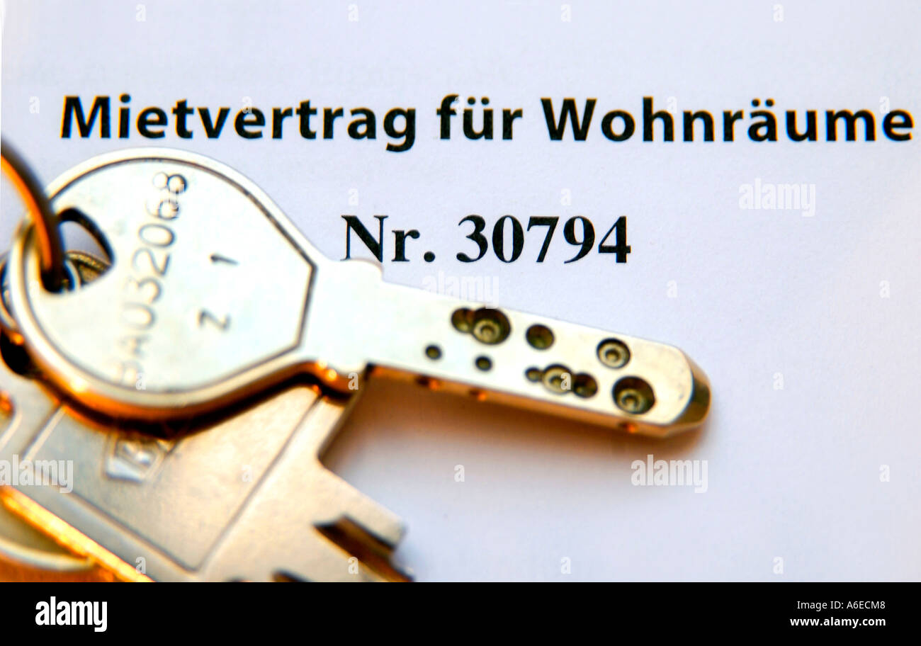 Contract conclusion: Apartment key and pen, Germany Stock Photo