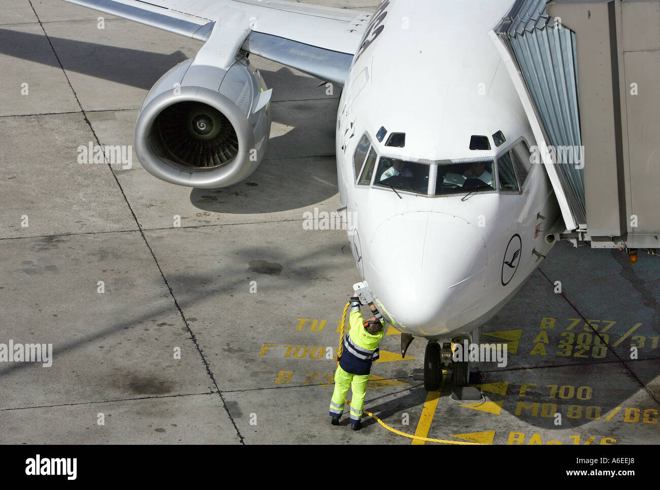Airplane gets refuel at airport Otto Lilienthal, Tegel, Berlin Stock Photo