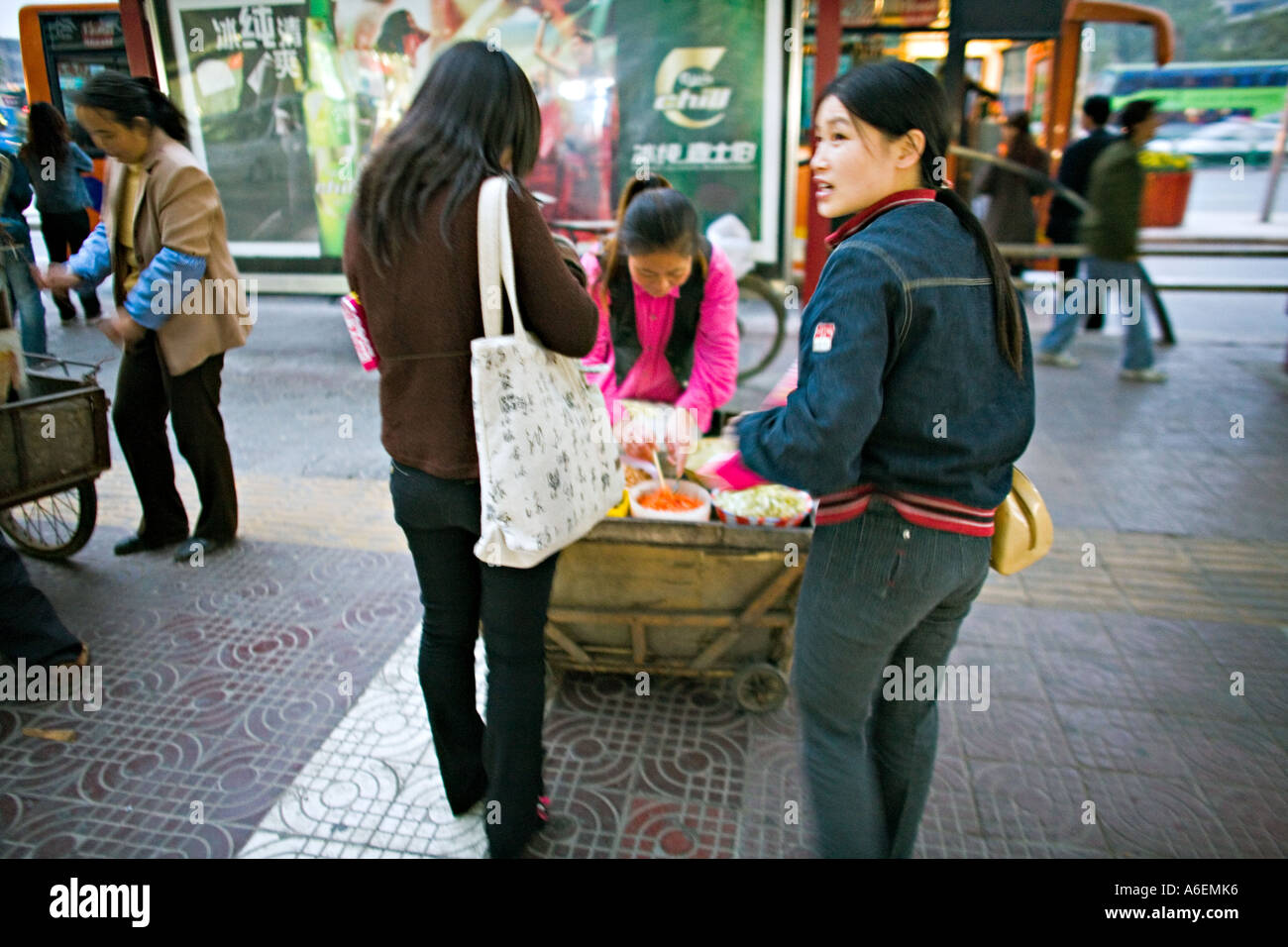 China Xian Chinese Women Buying Street Food From Female Vendor On The