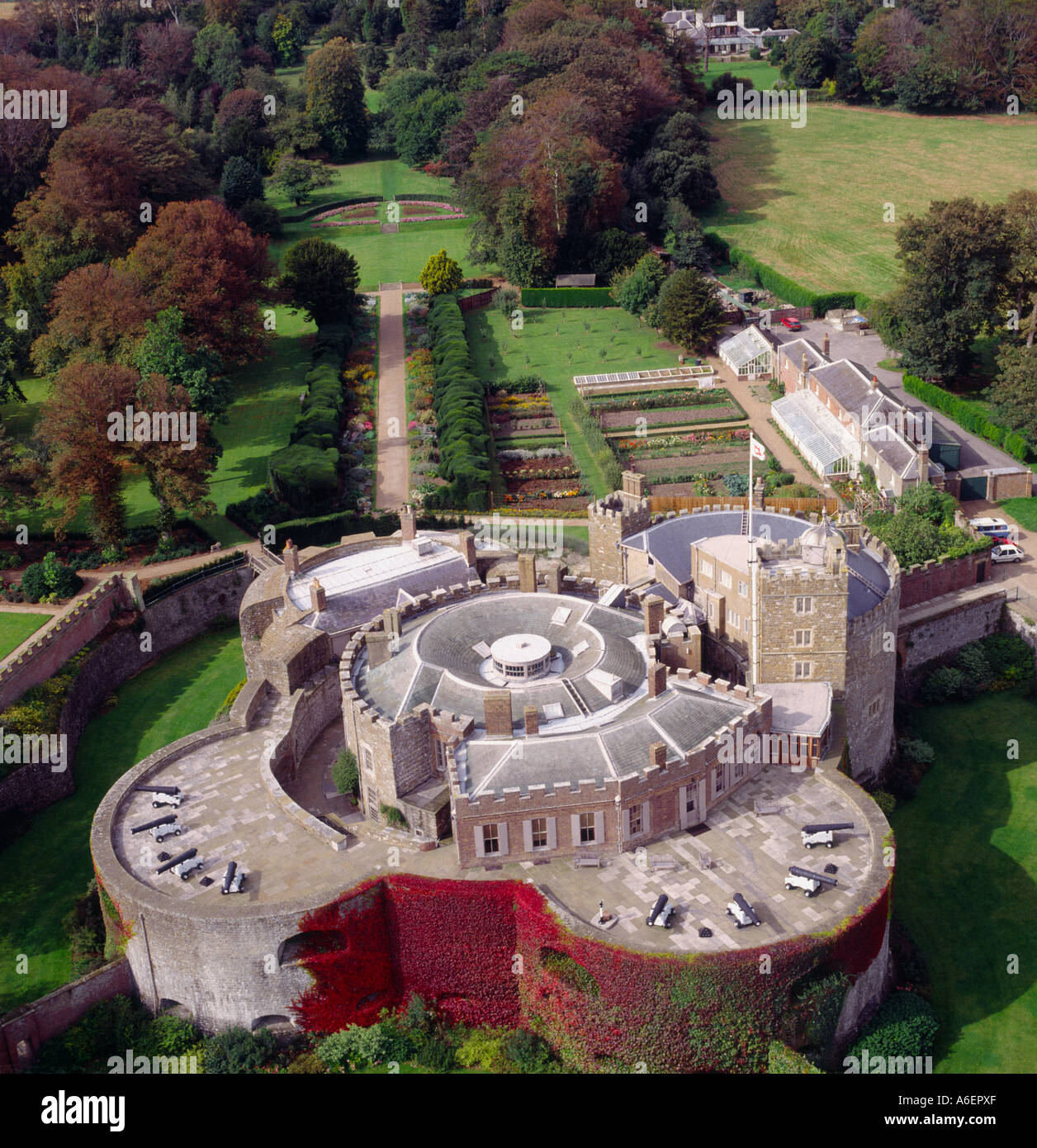 Walmer Castle a Henry VIII coastal fort Kent UK aerial view Stock Photo