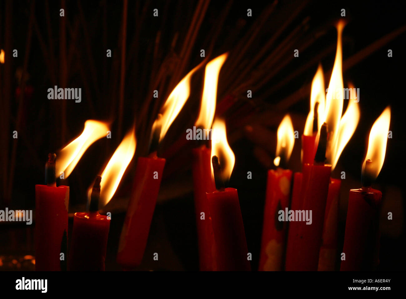 Chinese red candles in a temple Stock Photo Alamy