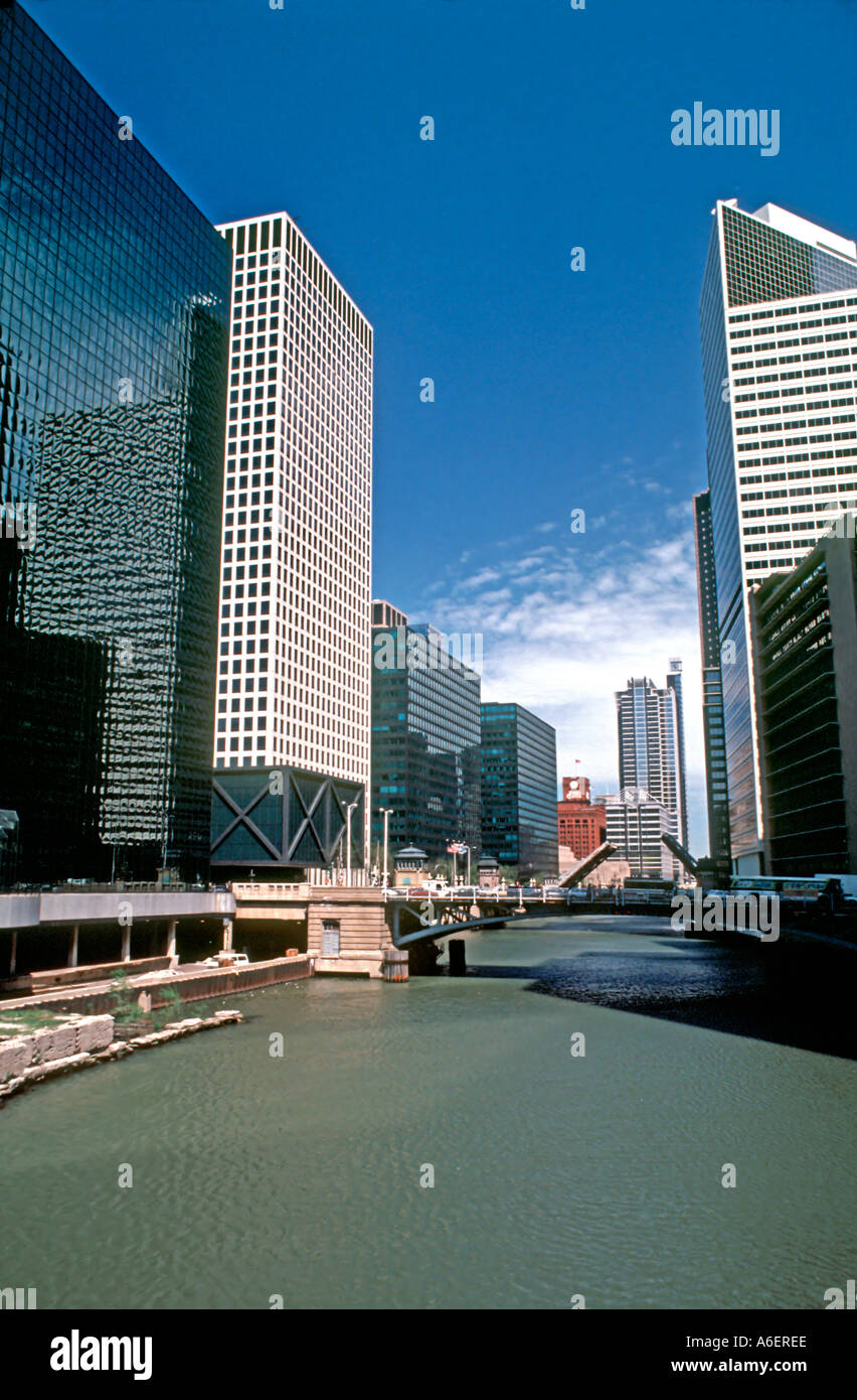 Corporate Architecture, Chicago Illinois, USA, General View of 'The Loop' Business Center, Downtown Area Stock Photo