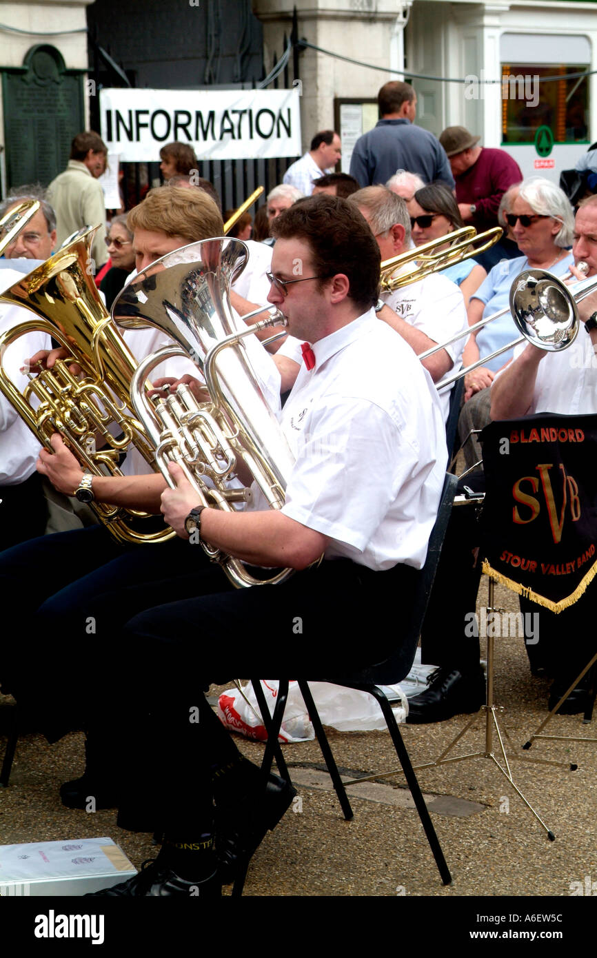 A British Brass band plays at a weekend open air concert Stock Photo