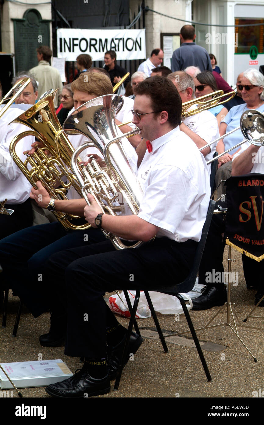 A British Brass band plays at a weekend open air concert Stock Photo