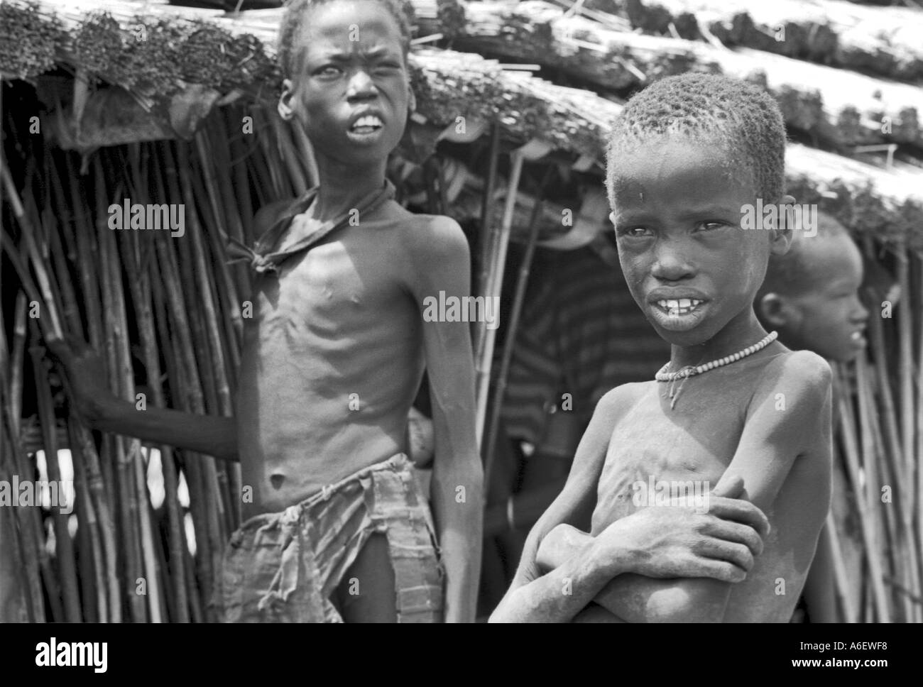 B/W ofsStarving children during the civil war. Bahr al Gahzal, South Sudan Stock Photo