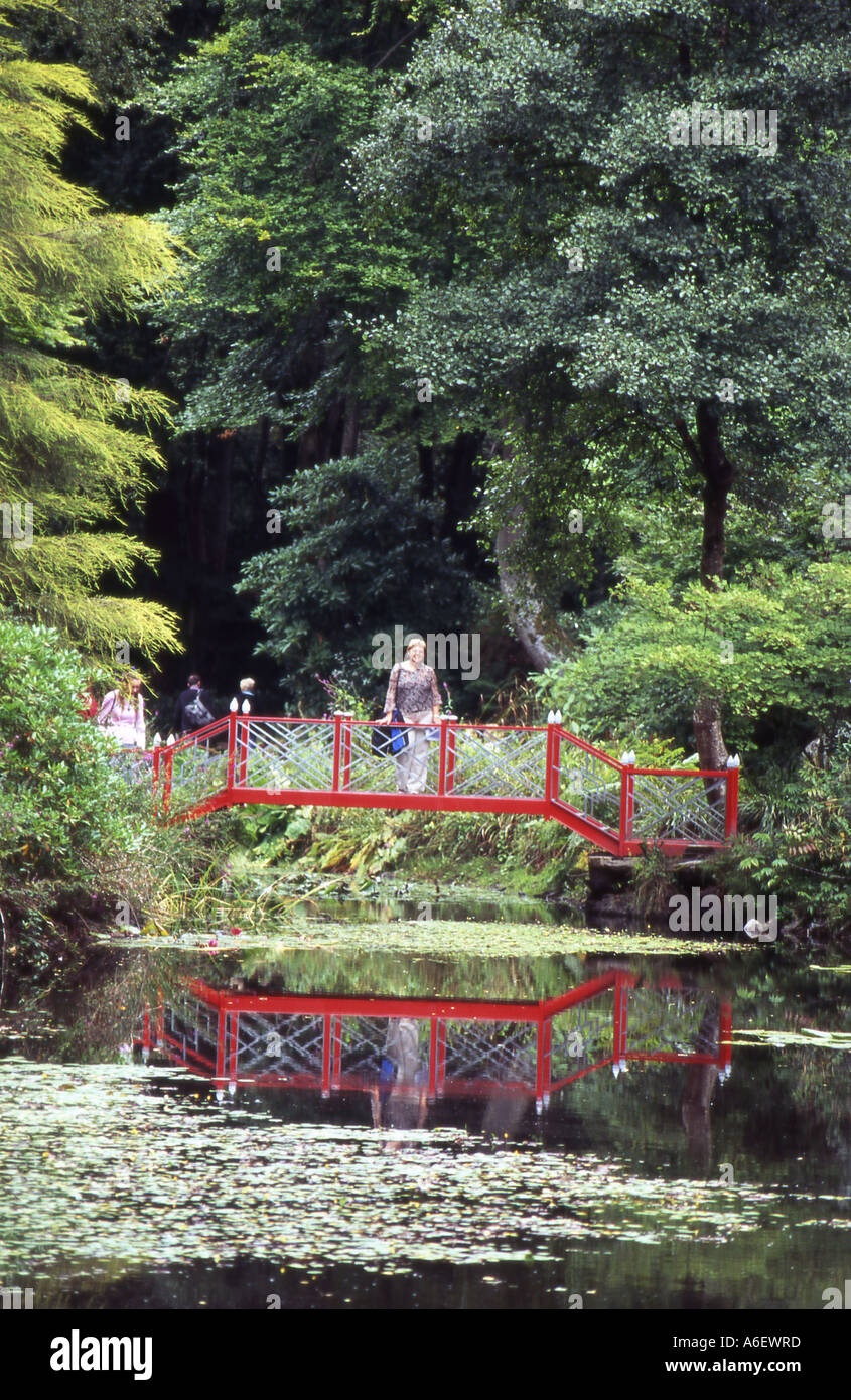 lady standing on japanese bridge at portmeirion gwynedd north wales number 2322 Stock Photo