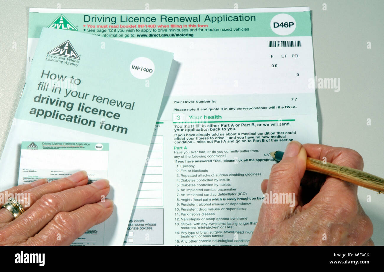 A DVLA British driving licence renewal application form D46P Stock ...