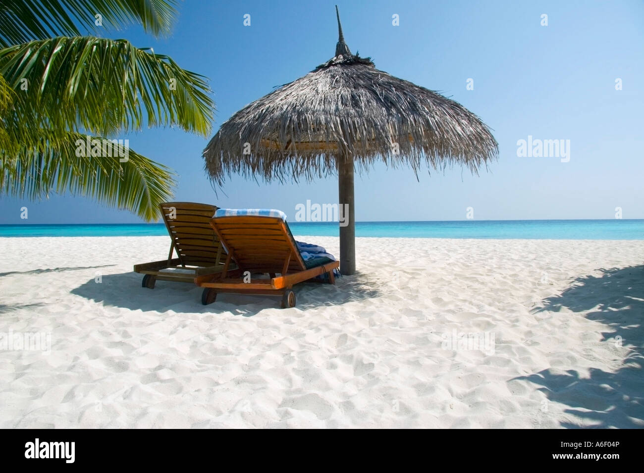 Sun loungers The Maldives Stock Photo