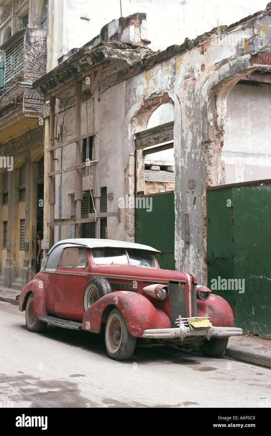 Old vintage classic American Cadillac car in the streets of historic of Old Havana City, Cuba Stock Photo