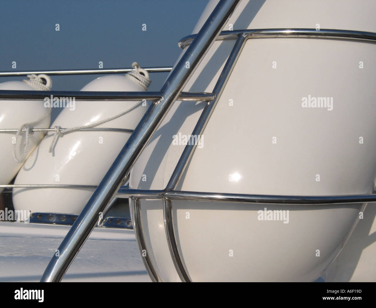 Luxury Yacht Fenders secured on Bow Stock Photo Alamy