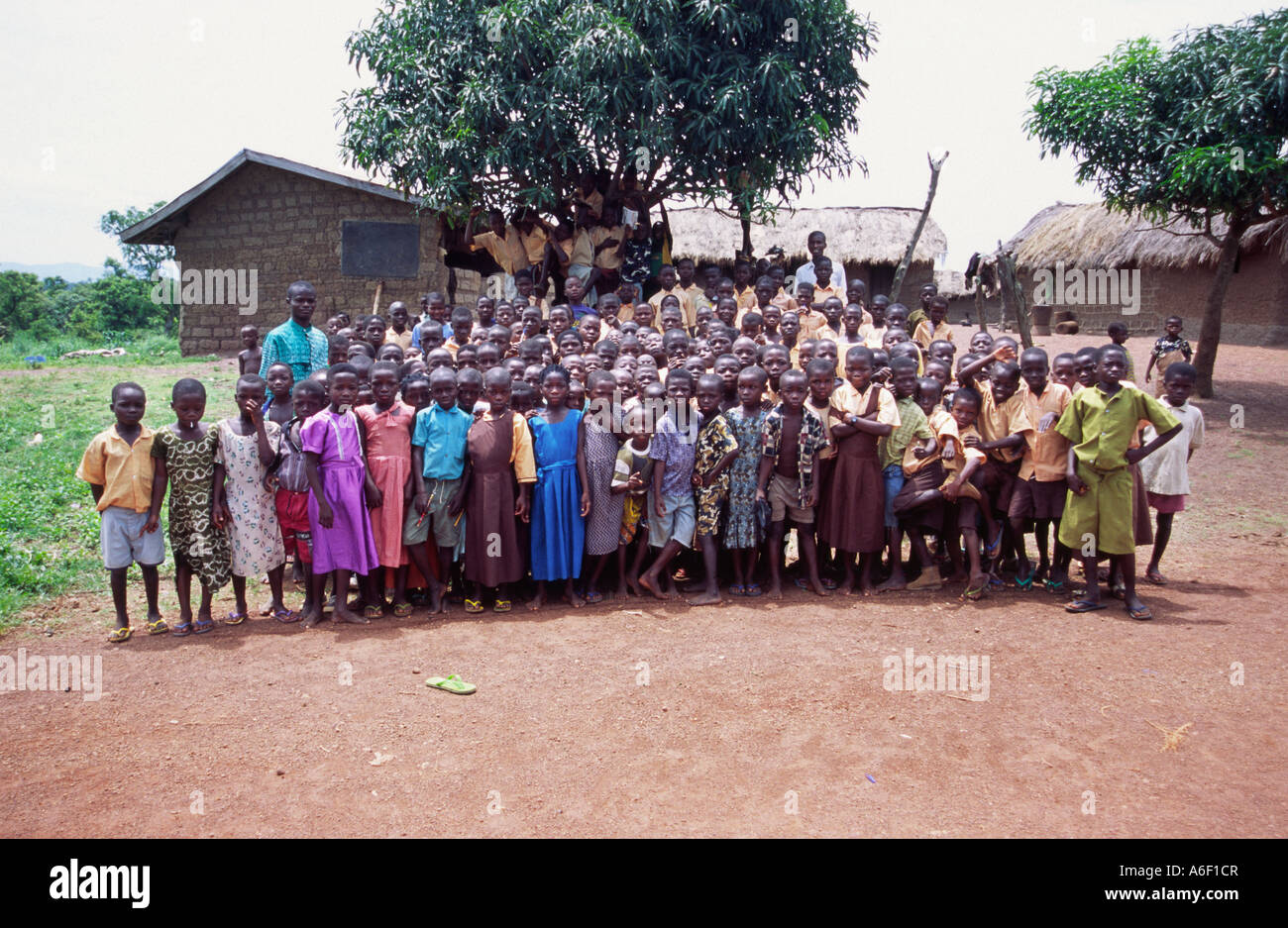 Schoolchildren in Ghana line up to have their photo taken. Volta region. Stock Photo