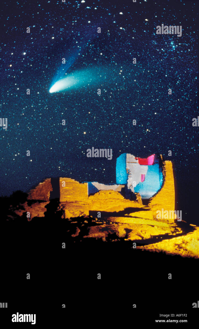Comet Hale Bopp Anasazi Ruins unretouched image Stock Photo