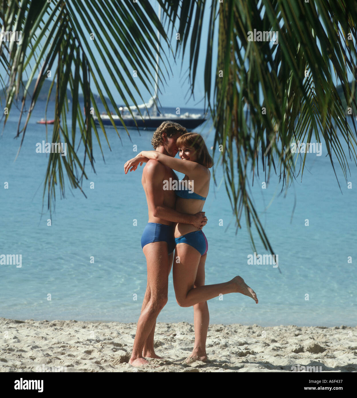 honeymoon couple on beach in St Thomas Virgin Islands Stock Photo