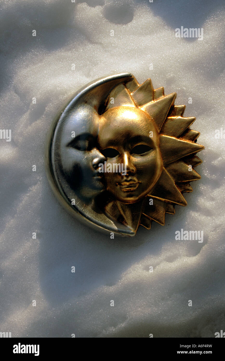 Sun and Moon mask Venice Italy Europe. Photo by Willy Matheisl Stock Photo
