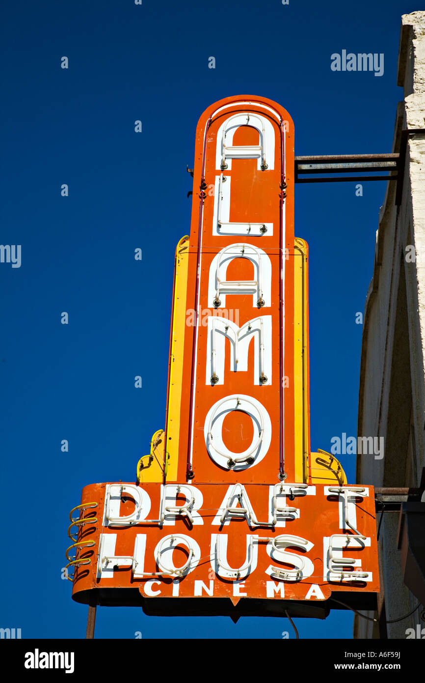 TEXAS Austin Alamo Draft House cinema sign on exterior of building Stock Photo