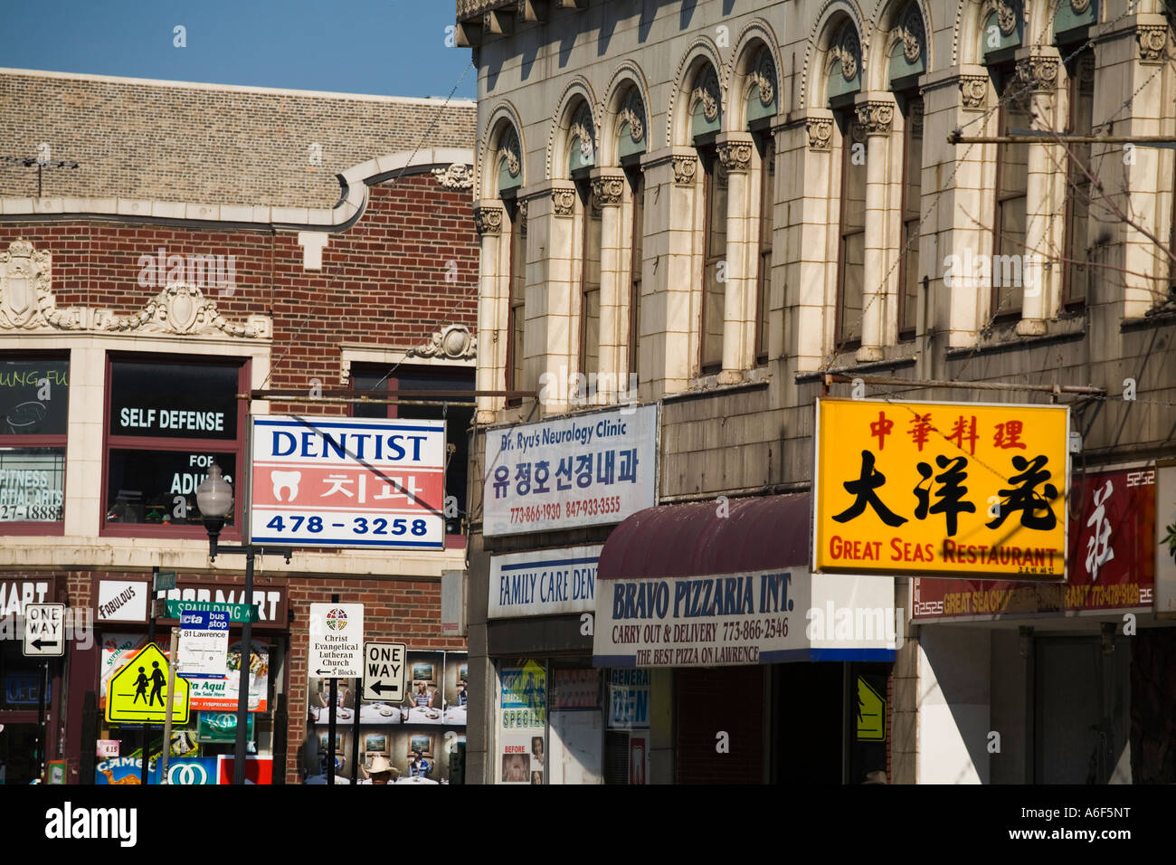 CHICAGO Illinois Signs in English and Korean for businesses in Albany