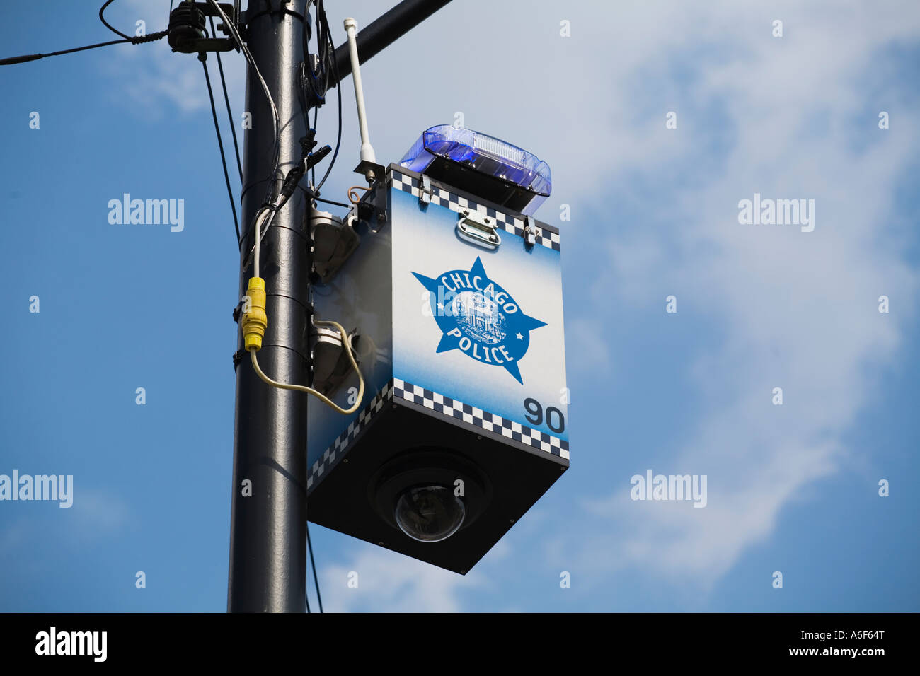 ILLINOIS Chicago Automated traffic enforcement camera mounted on lamp post Pilsen neighborhood on near south side Stock Photo
