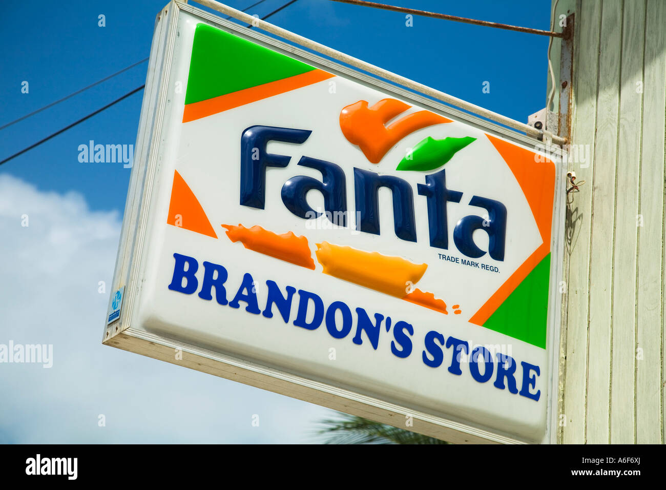 BELIZE San Pedro on Ambergris Caye Brandon s store Fanta sign on