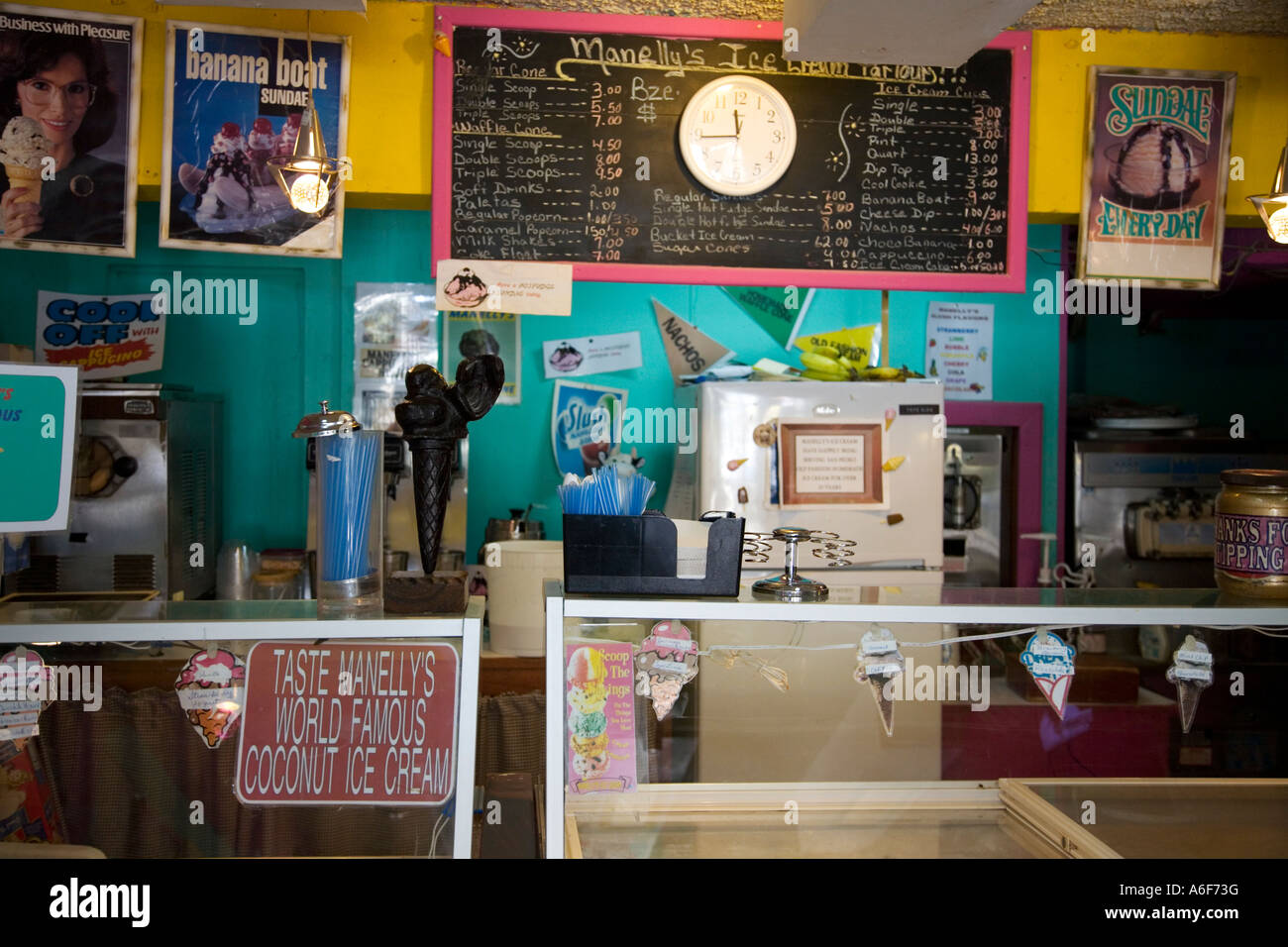 BELIZE San Pedro on Ambergris Caye Interior of Manellys ice cream store
