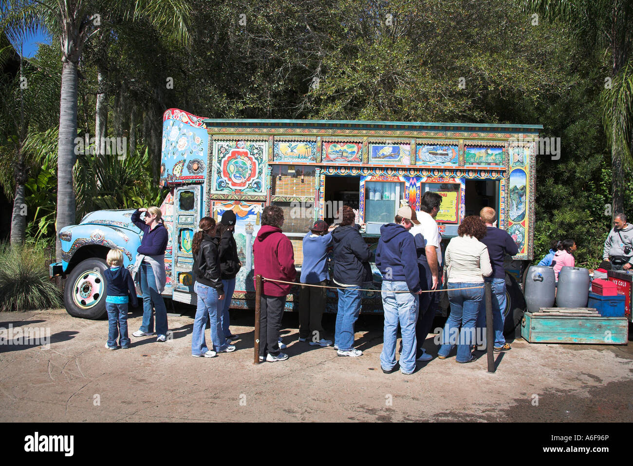 Customers queuing at Anandapur Ice Cream truck, Animal Kingdom, Disney